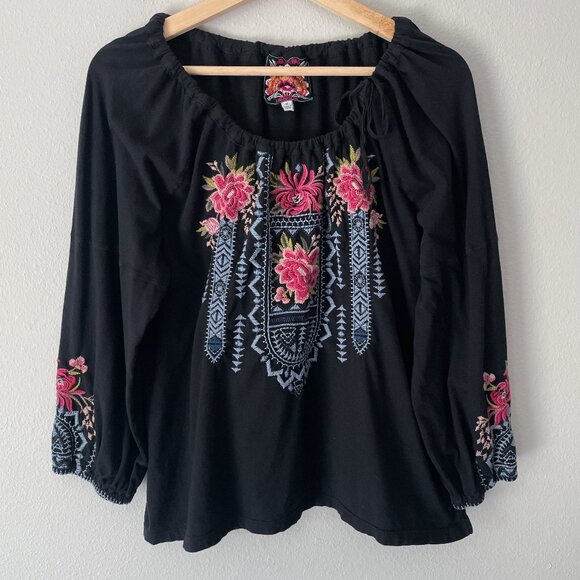 Johnny Was Davis Peasant Blouse Size M Boho Floral Embroidered - Picture 1 of 11